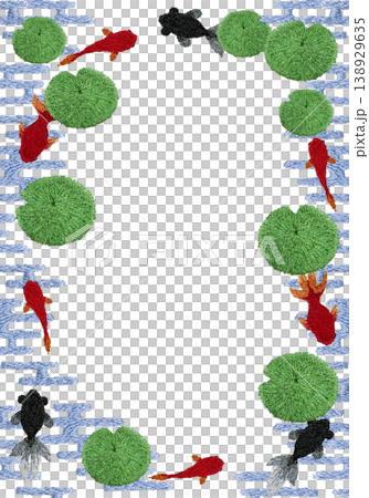 [Goldfish and Aquatic Plants Japanese Pattern Vertical Frame] Hand Embroidery Illustration Material 138929635