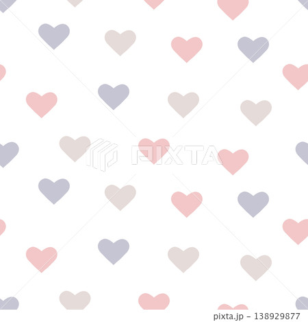 Seamless pattern of hearts in a pastel palette. Vector illustration background for packaging, gift wrapping, textiles, wallpaper, scrapbooking, stationery, children's products and romantic branding. 138929877