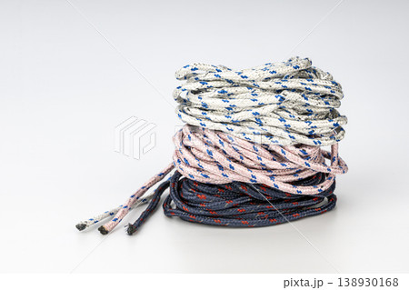Coiled Braided Rope Collection Showing Various Colors and Patterns for Nautical Applications Coiled Braided Rope Collection Showing Various Colors and Patterns for Nautical Applications 138930168