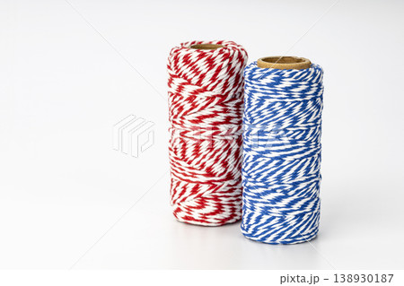 Red and Blue Striped Twine Spools - Decorative Craft String Rolls for Gift Wrapping and DIY Projects Red and Blue Striped Twine Spools - Decorative Craft String Rolls for Gift Wrapping and DIY Projects 138930187
