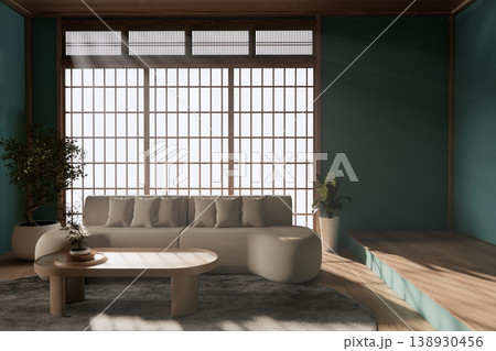 Living room interior ,Wooden floor on mint wall and  decoration empty room modern design.3D rendering 138930456