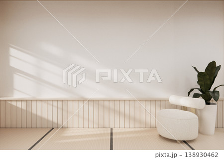 Modern room interior wabisabi style mint Armchair onEmpty room wabi sabi style. 3D illustration rendering Modern room interior wabisabi style mint Armchair onEmpty room wabi sabi style. 3D illustration rendering 138930462