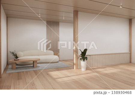 Modern room interior wabisabi style mint Armchair onEmpty room wabi sabi style. 3D illustration rendering Modern room interior wabisabi style mint Armchair onEmpty room wabi sabi style. 3D illustration rendering 138930468