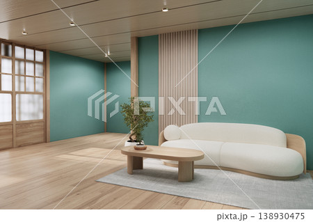 Living room interior ,Wooden floor on mint wall and decoration empty room modern design.3D rendering Living room interior ,Wooden floor on mint wall and decoration empty room modern design.3D rendering 138930475