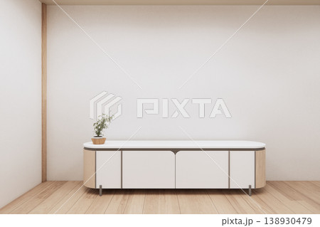 Mockup cabinet in japandi modern empty white room japanese minimal designs, 3d rendering 138930479