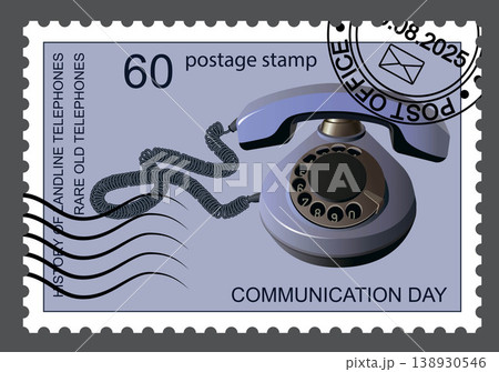 Postage stamp on the theme of an old telephone. Vector. Postage stamp on the theme of an old telephone. Vector. 138930546