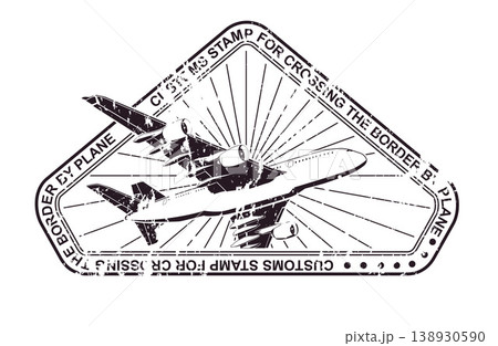 Triangular stamp with an airplane for parcels and passports. Vector. Triangular stamp with an airplane for parcels and passports. Vector. 138930590
