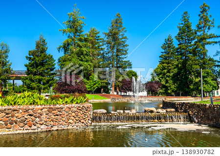 Scenic pond and fountain in Central Park, Santa Clara, California 138930782