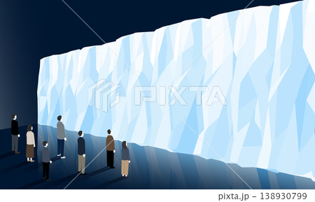 高い氷の壁を見上げる就職氷河期世代の中高年 138930799