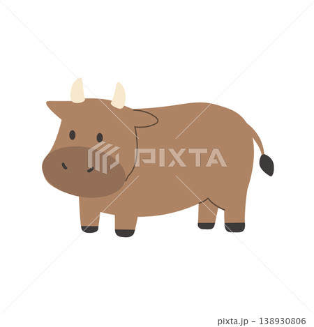 牛のイラスト　シンプル　かわいい素材　アイコン　ウシ 138930806