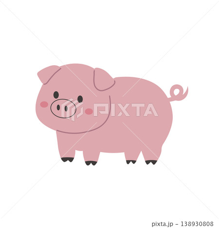 ブタのイラスト　シンプル　かわいい素材　アイコン　豚 138930808