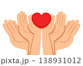 Family Day. Hands of a father, mother, and child hold a red heart on a white background. 138931012