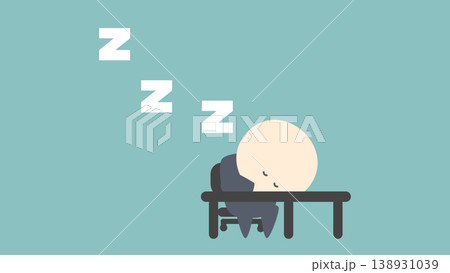 ビジネスイメージイラスト_デスクに伏せて居眠りするビジネスマン ビジネスイメージイラスト_デスクに伏せて居眠りするビジネスマン 138931039