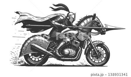 Knight Riding Motorcycle with Lance Motion vector Knight Riding Motorcycle with Lance Motion vector 138931341