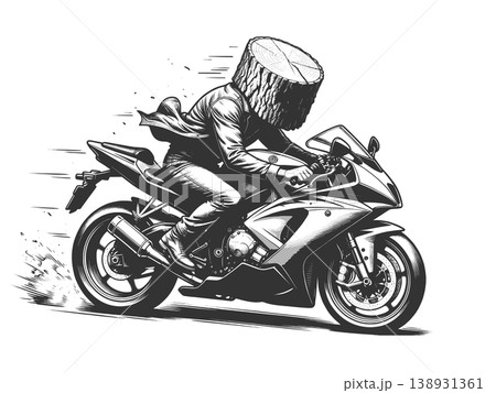 Surreal Motorcyclist Log Head Riding Fast Bike 138931361
