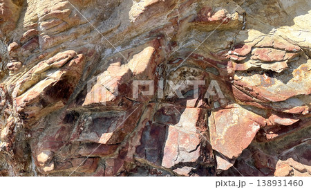奄美大島ホノホシ海岸 自然が刻んだ荒々しい岩肌のテクスチャ－ 138931460