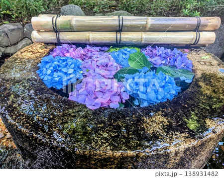 紫陽花の花手水 紫陽花の花手水 138931482