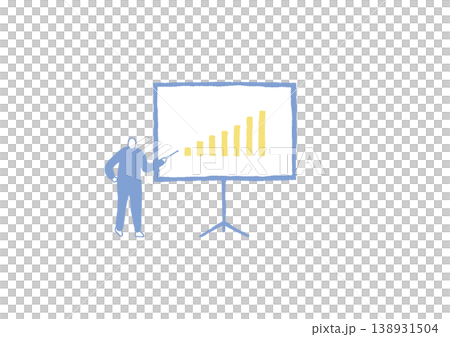 A hand-drawn illustration (blue and yellow) of a presenter standing and speaking on the left side of the screen. A hand-drawn illustration (blue and yellow) of a presenter standing and speaking on the left side of the screen. 138931504