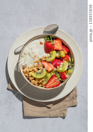 Healthy yogurt bowl with granola and fresh berries for clean eating diet Healthy yogurt bowl with granola and fresh berries for clean eating diet 138931656