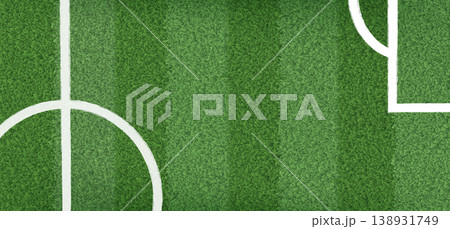Soccer field top view, grass texture, line marks Soccer field top view, grass texture, line marks 138931749