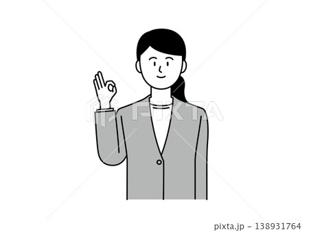 笑顔でOKサインを出すジャケット姿の若い女性のイラスト 138931764