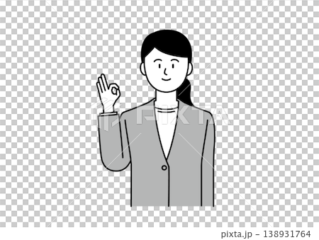 笑顔でOKサインを出すジャケット姿の若い女性のイラスト 138931764