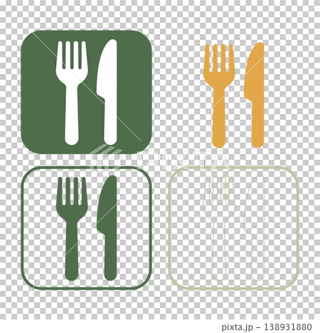 Four types of cutlery icons, vector designs, ranging from minimalist to decorative, suitable for food and beverage brands. Four types of cutlery icons, vector designs, ranging from minimalist to decorative, suitable for food and beverage brands. 138931880