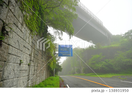 伊豆半島の伊豆山稜線歩道 静岡県道411号西天城高原線の陸橋下の船原峠 伊豆半島の伊豆山稜線歩道 静岡県道411号西天城高原線の陸橋下の船原峠 138931950