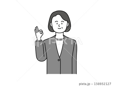 笑顔でOKサインを出すジャケット姿の中堅女性のイラスト 笑顔でOKサインを出すジャケット姿の中堅女性のイラスト 138932127