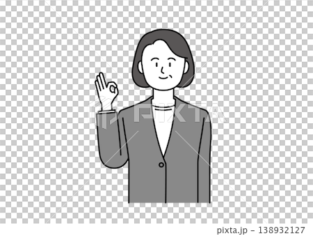 笑顔でOKサインを出すジャケット姿の中堅女性のイラスト 笑顔でOKサインを出すジャケット姿の中堅女性のイラスト 138932127