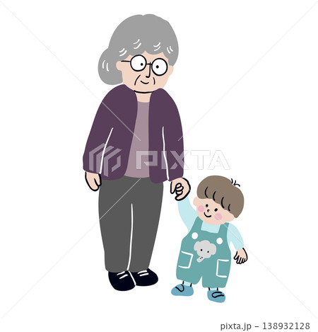 おばあさんと小さい男の子が手を繋いて立っている2 138932128