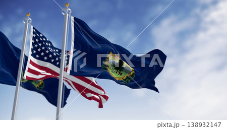 Vermont and the american flags waving in the wind Vermont and the american flags waving in the wind 138932147