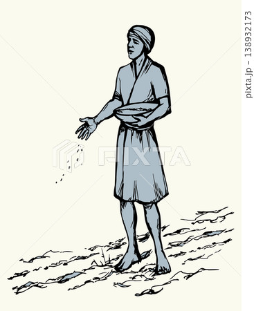 Vector drawing. A man sowing wheat Vector drawing. A man sowing wheat 138932173