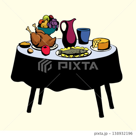 Vector drawing. Tasty feast food 138932196