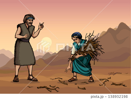 Vector drawing. Woman collecting firewood Vector drawing. Woman collecting firewood 138932198