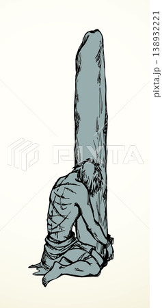 Vector drawing. Beaten man tied to a pole 138932221