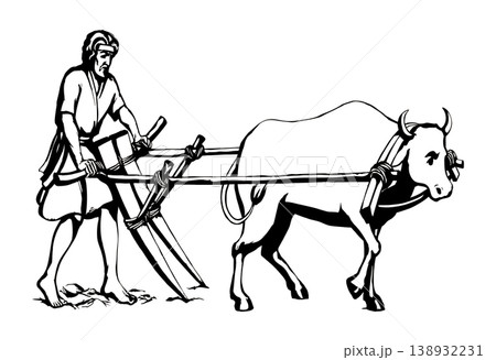 Vector drawing. Old wooden plow Vector drawing. Old wooden plow 138932231