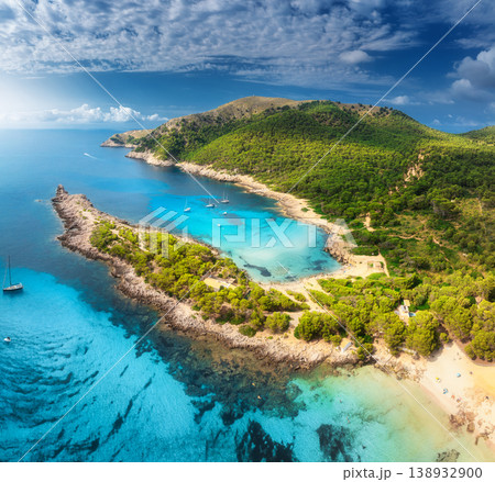 Aerial view of Cala Agulla beach, turquoise water, white sand 138932900