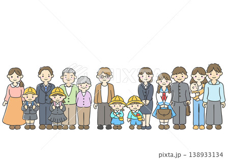 色んな世代、性別の人々のイラスト|地域の人びとのイラスト素材 138933134
