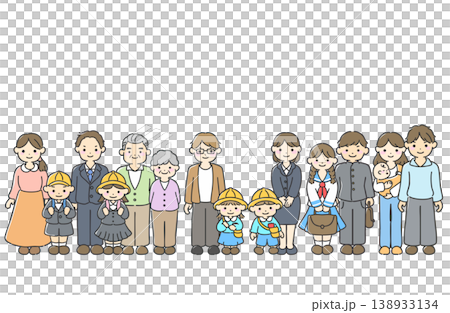 色んな世代、性別の人々のイラスト|地域の人びとのイラスト素材 138933134