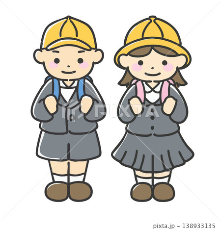 ランドセルを背負い制服を着た小学生のイラスト 138933135