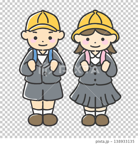 ランドセルを背負い制服を着た小学生のイラスト 138933135