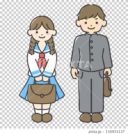身著校服的男女學生插畫 | 國中生、高中生、情侶 身著校服的男女學生插畫 | 國中生、高中生、情侶 138933137