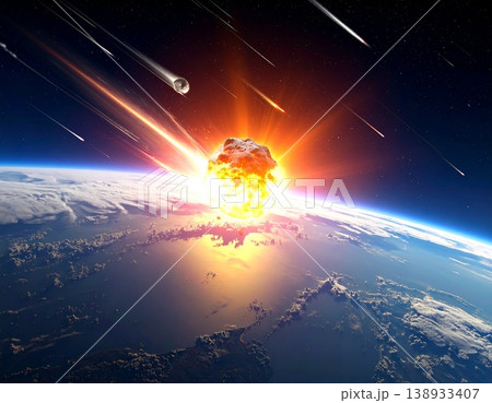 宇宙から見た地球に降り注ぐ大規模隕石群 138933407