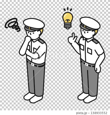アイソメトリックイラスト:アイデアを思いつく船員 考える船員 アイソメトリックイラスト:アイデアを思いつく船員 考える船員 138933552