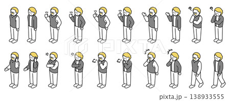 アイソメトリックイラスト：色々なポーズのシニア男女 138933555