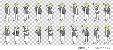 アイソメトリックイラスト：色々なポーズのシニア男女 138933555