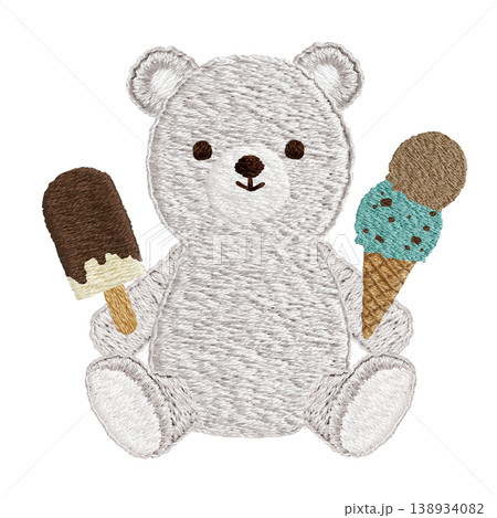 【シロクマとアイス】手刺繍イラスト素材 138934082