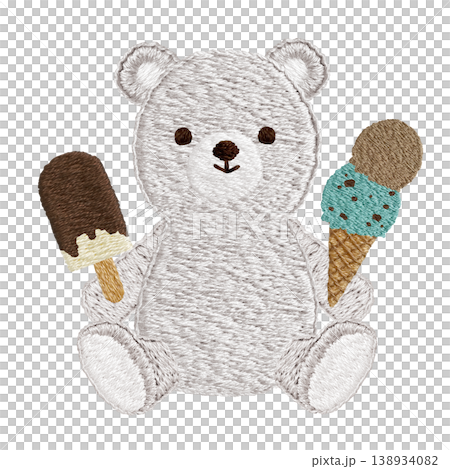【シロクマとアイス】手刺繍イラスト素材 138934082