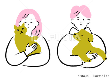 ペットを抱く人物イラスト 138934137